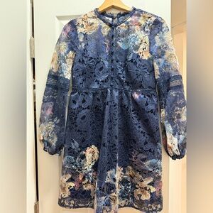 Navy Blue Lace Floral Dress